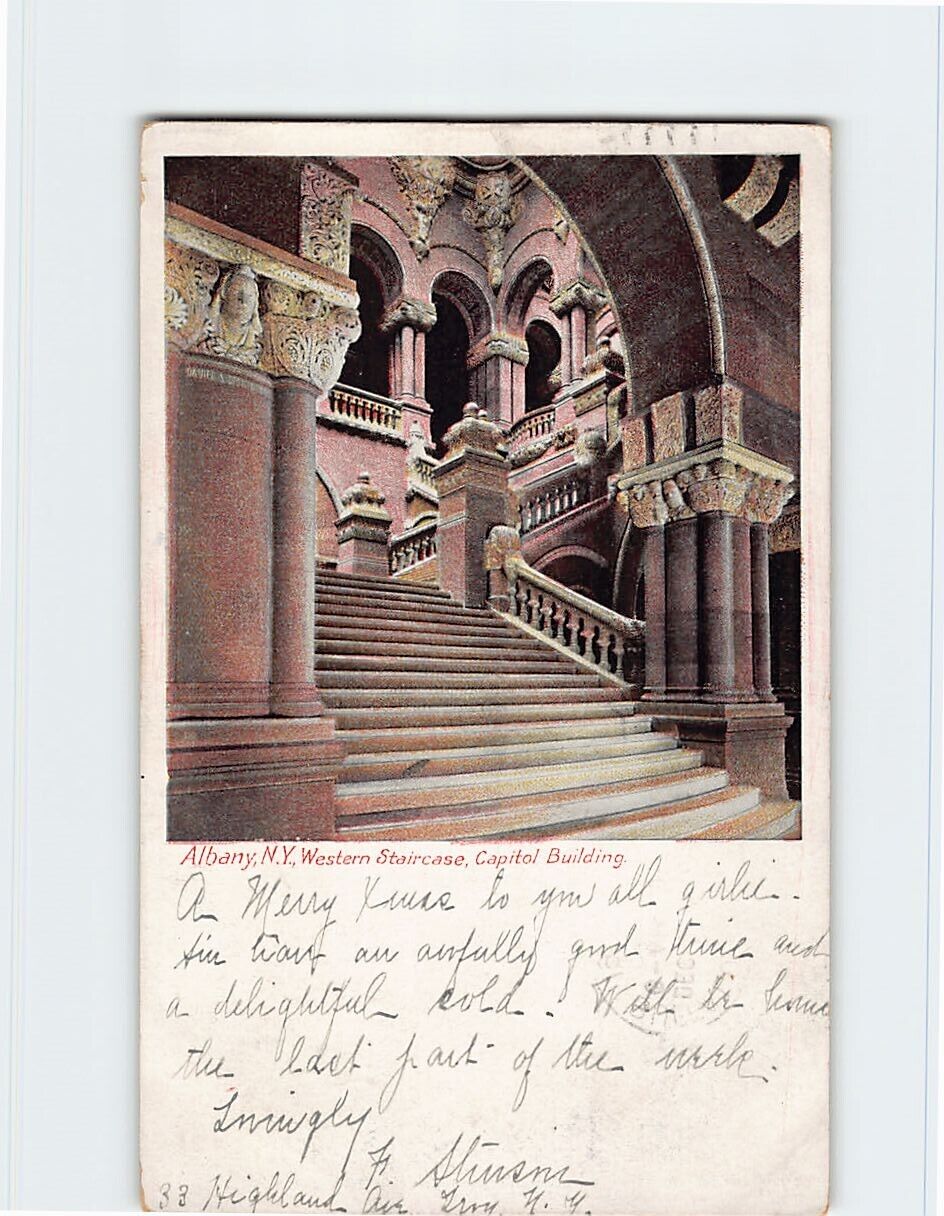Postcard Western Staircase, Capitol Building, Albany, New York
