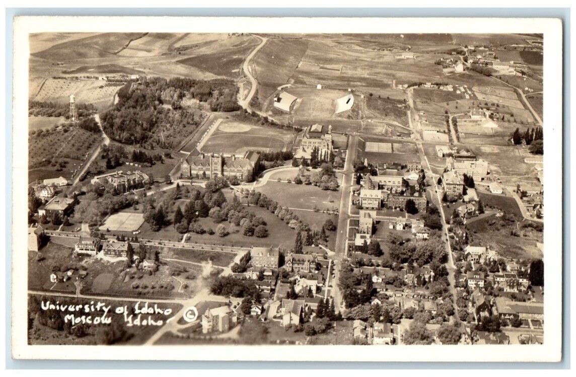 c1940's University Of Idaho Stadium Aerial View Moscow ID RPPC Photo Postcard