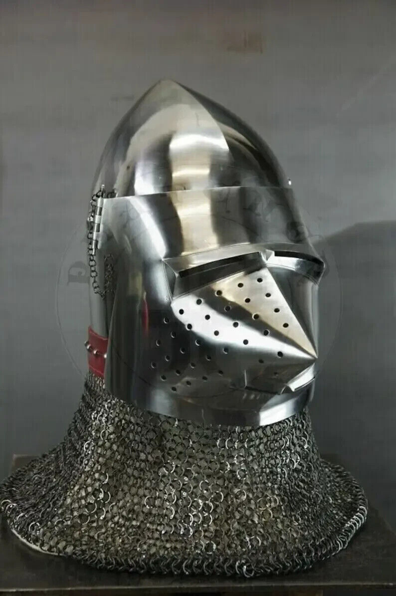Medieval Knight Bascinet Helmet with Chainmail Aventail - Battle-Ready Helmet