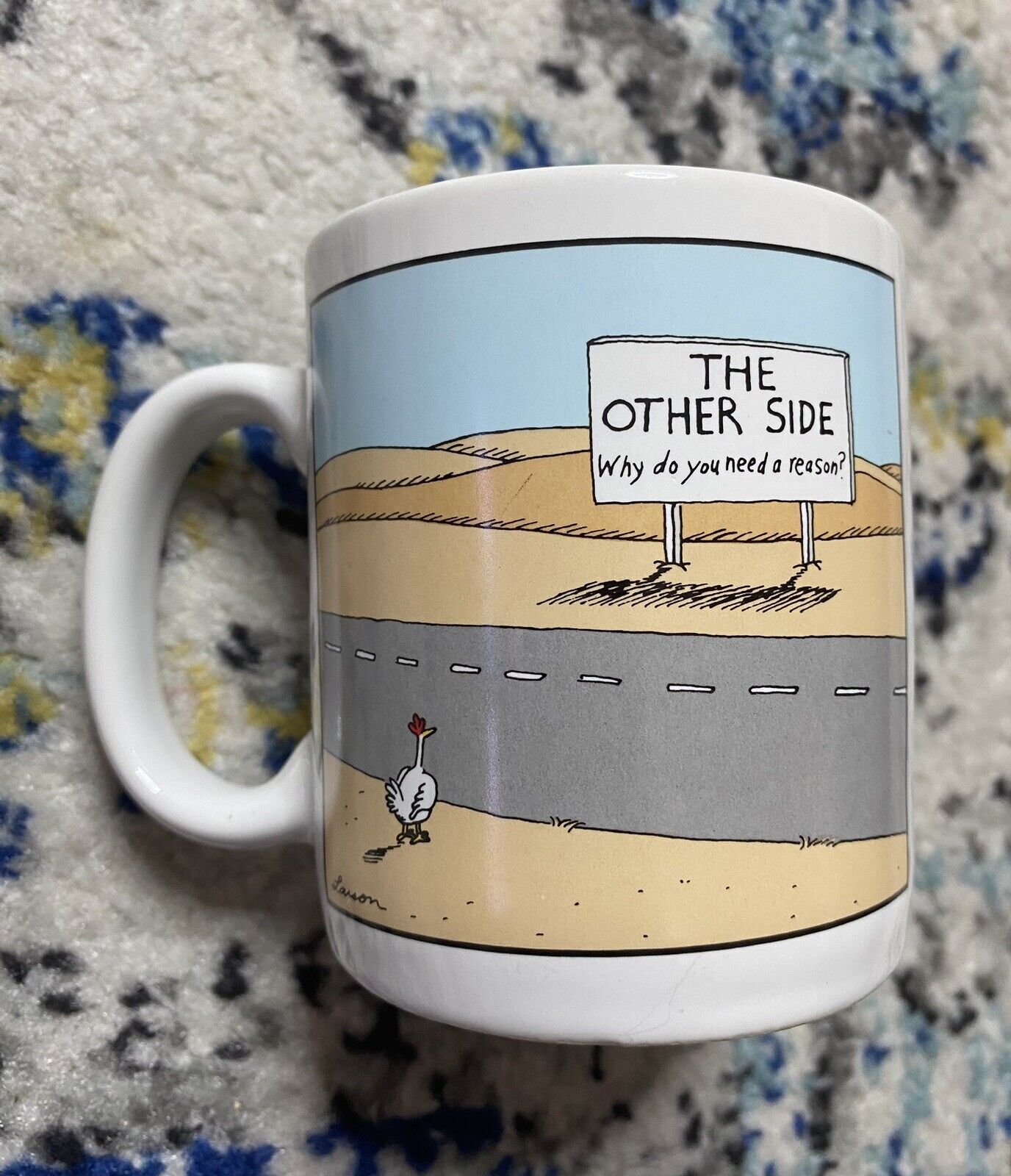 The Far Side Coffee Mug Gary Larson Vintage 90s Chicken Road THE OTHER SIDE