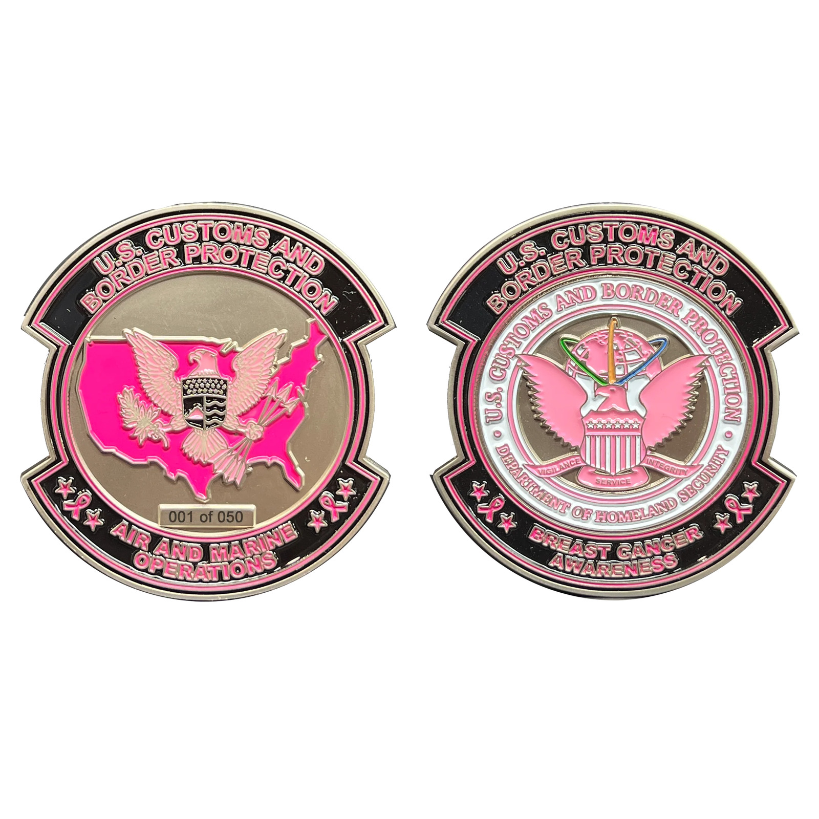 EL11-008 CBP Pink AMO Air and Marine Agent Challenge Coin Breast Cancer Awarenes