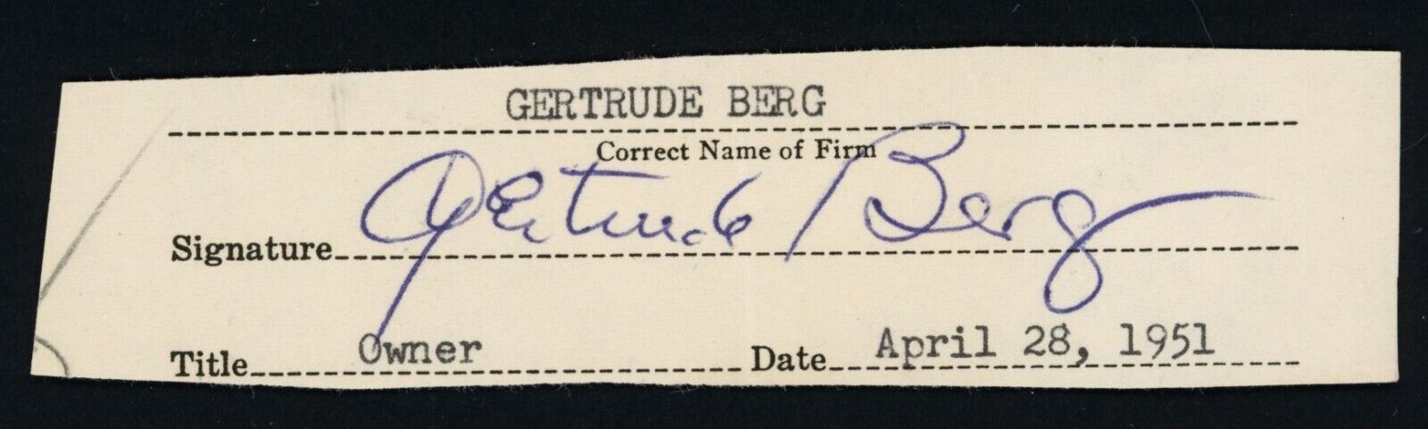Gertrude Berg Autograph - The Goldbergs