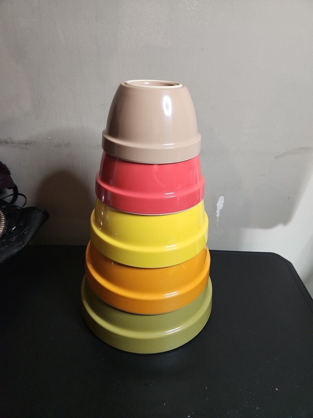 Vintage 70s Colors- 100% Melamine Nesting Mixing Bowls Set Of 5 -Retro
