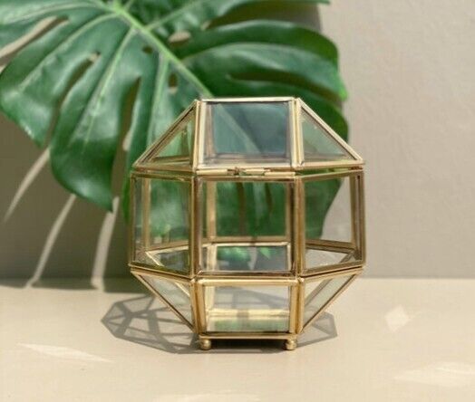octagonal vintage glass box, glass trinket box, 7×7 inches