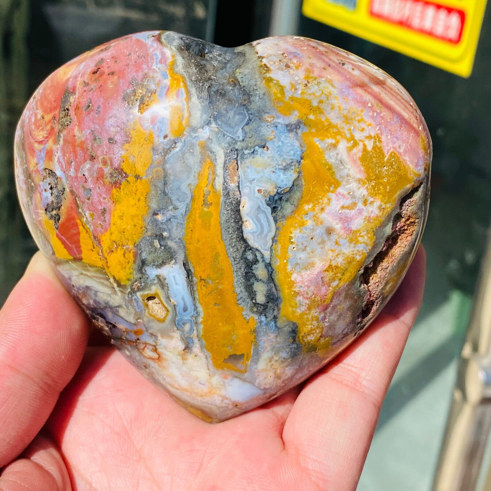 485g Natural Colourful Ocean Jasper Crystal Heart Mineral Specimen Healing
