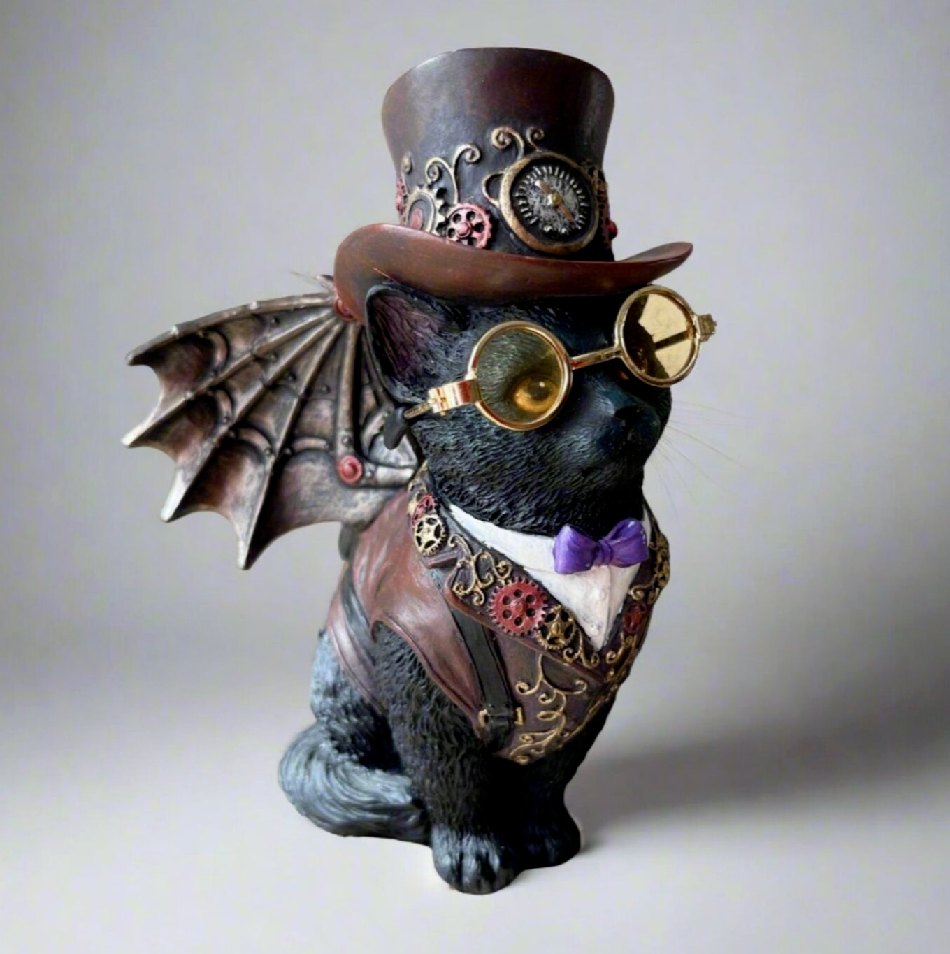 Steampunk Victorian Inventor Cat Figurine With Top Hat - Gothic Home Decor