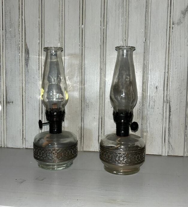 Set of Antique Clear Glass Oil Lamps