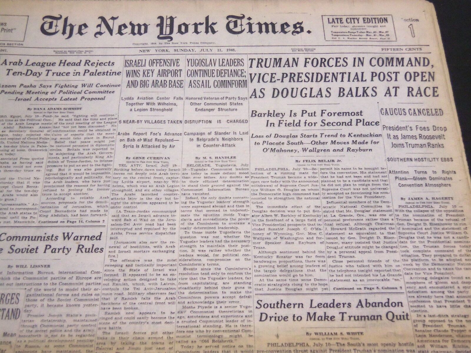 1948 JULY 11 NEW YORK TIMES - TRUMAN FORCES IN COMMAND - NT 4428