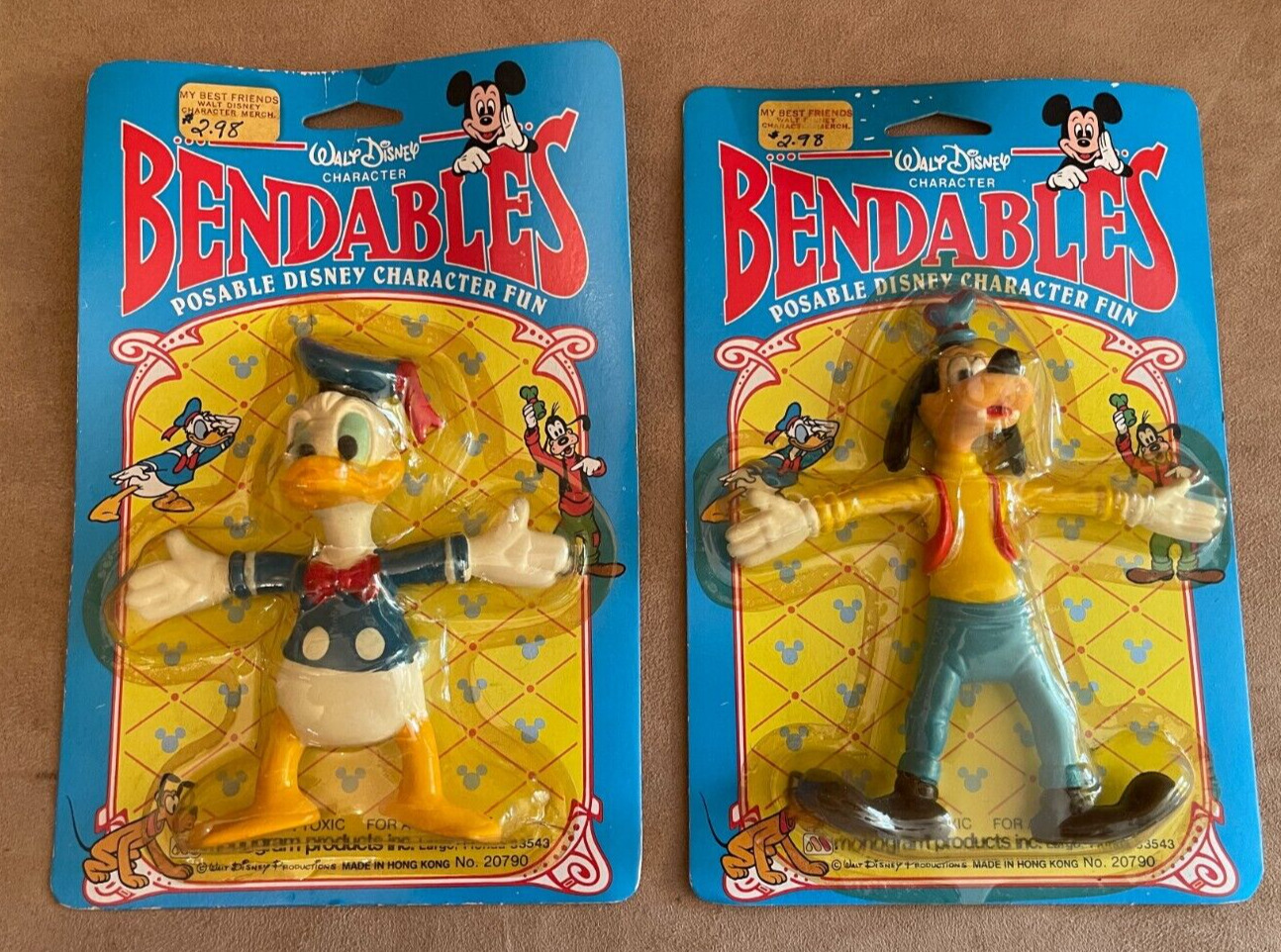 Donald Duck & Goofy vintage Walt Disney Bendables action play figures Sealed