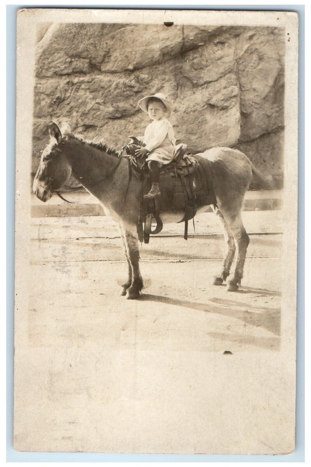1910 Little Kid Riding Donkey Manitou Colorado CO RPPC Photo Antique Postcard