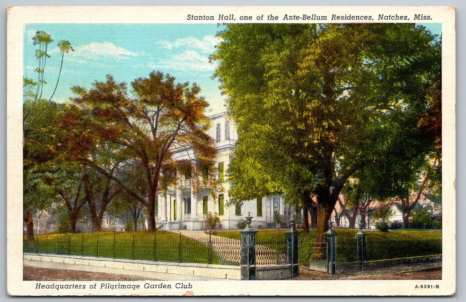 Natchez Mississippi 1930-40s Postcard Stanton Hall Antebellum Residence Mansion