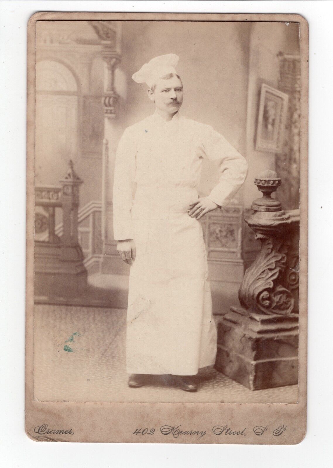 Antique Cabinet Photo Man Chef Uniform Occupational San Francisco 1870s RARE