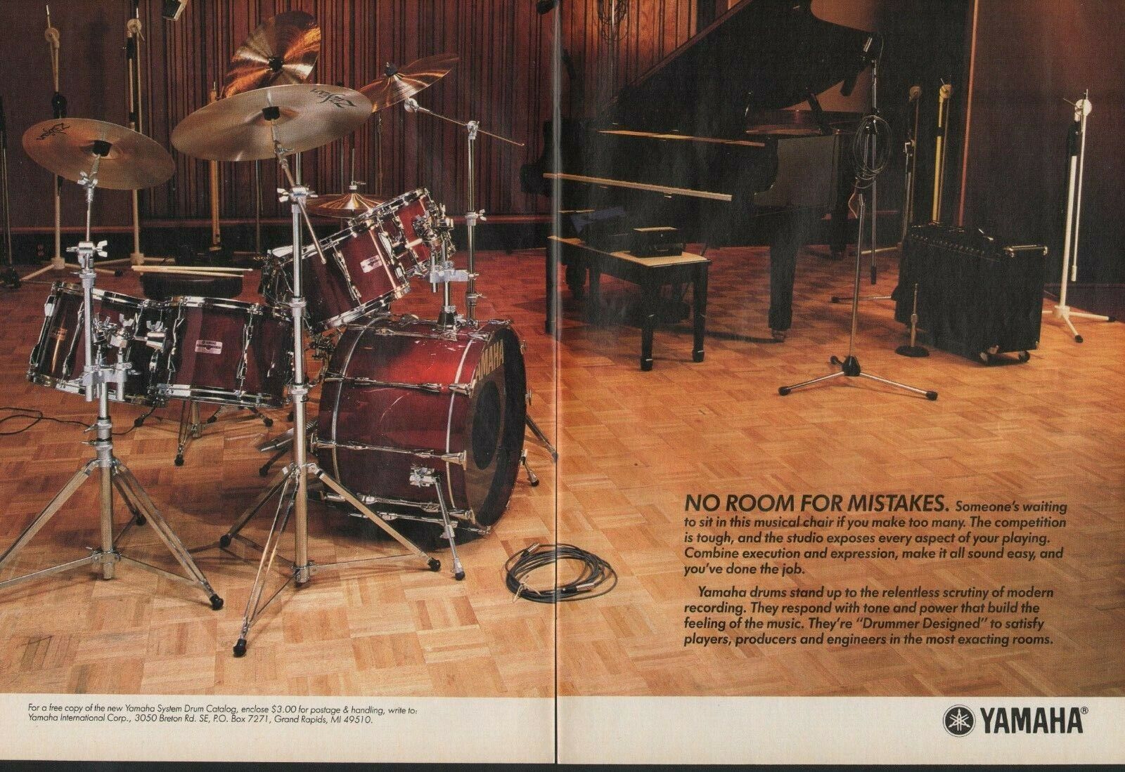 1986 2pg Print Ad of Yamaha System Drums & Piano