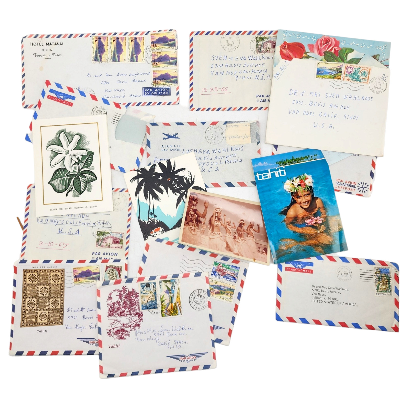 Vintage Mixed Ephemera Letters Postcards Mail Tahiti French Polynesia