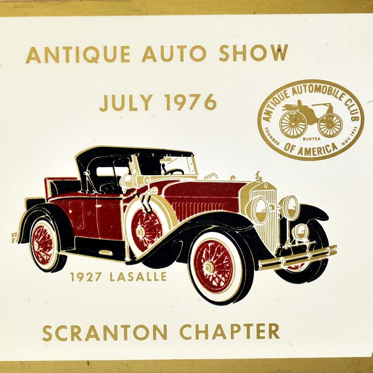 1976 Antique Auto Car Show Meet AACA 1927 Lasalle Scranton Pennsylvania Plaque