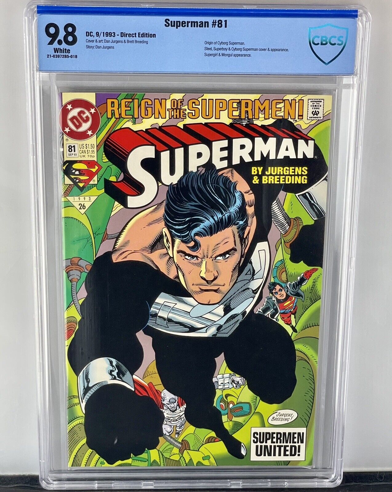 Superman #81 CBCS 9.8 Black Suit Superman Cyborg Superman 1993 Not CGC