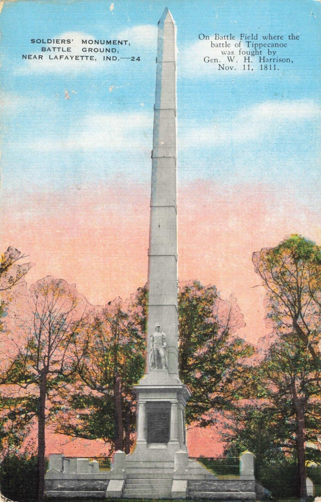 Lafayette IN Indiana, Soldiers' Monument Battle Ground, Vintage Postcard
