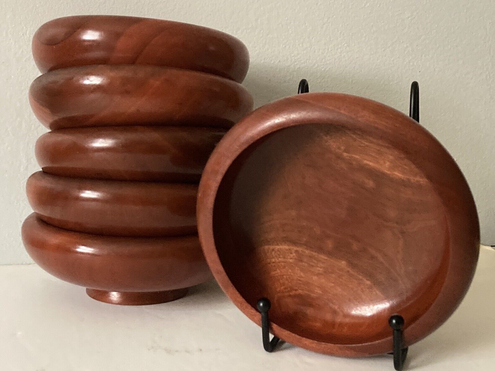 Set Of 6 Haitian Mahogany Wooden Bowls 6”