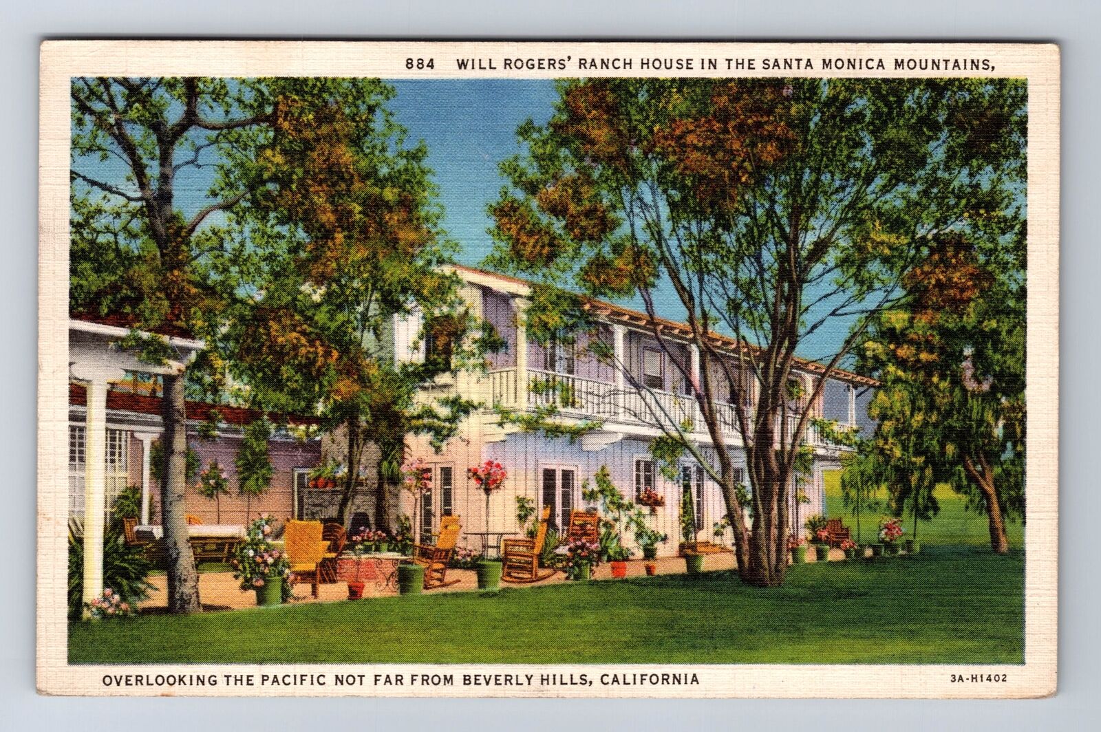 Santa Monica Mountains CA-California, Will Rogers Home, Vintage c1934 Postcard