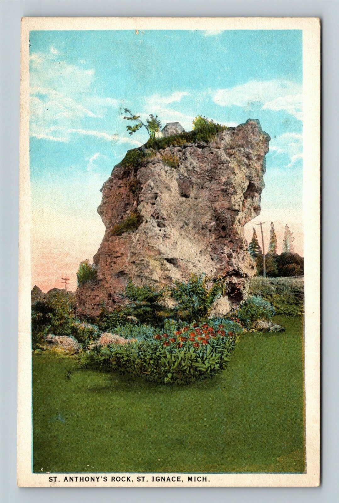 St.Ignace MI, St. Anthony's Rock, Michigan Vintage Postcard