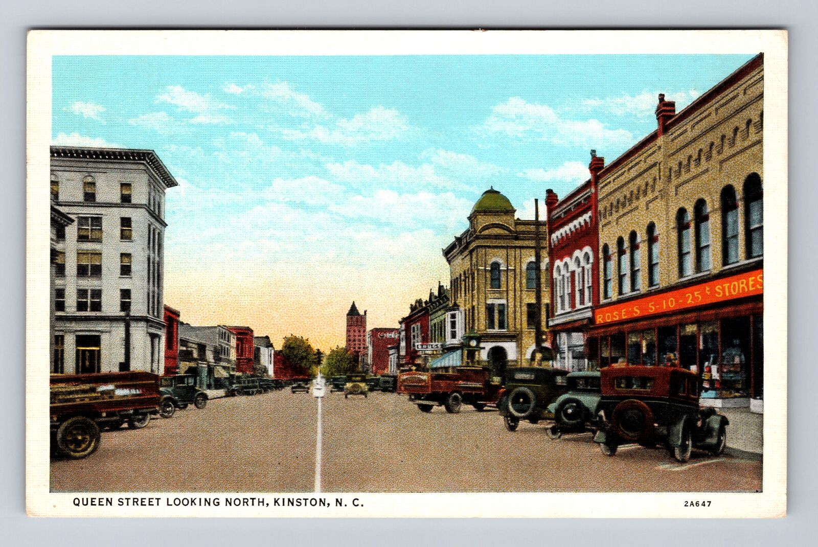 Kinston NC-North Carolina, Queen Street, Advertisement, Vintage Postcard