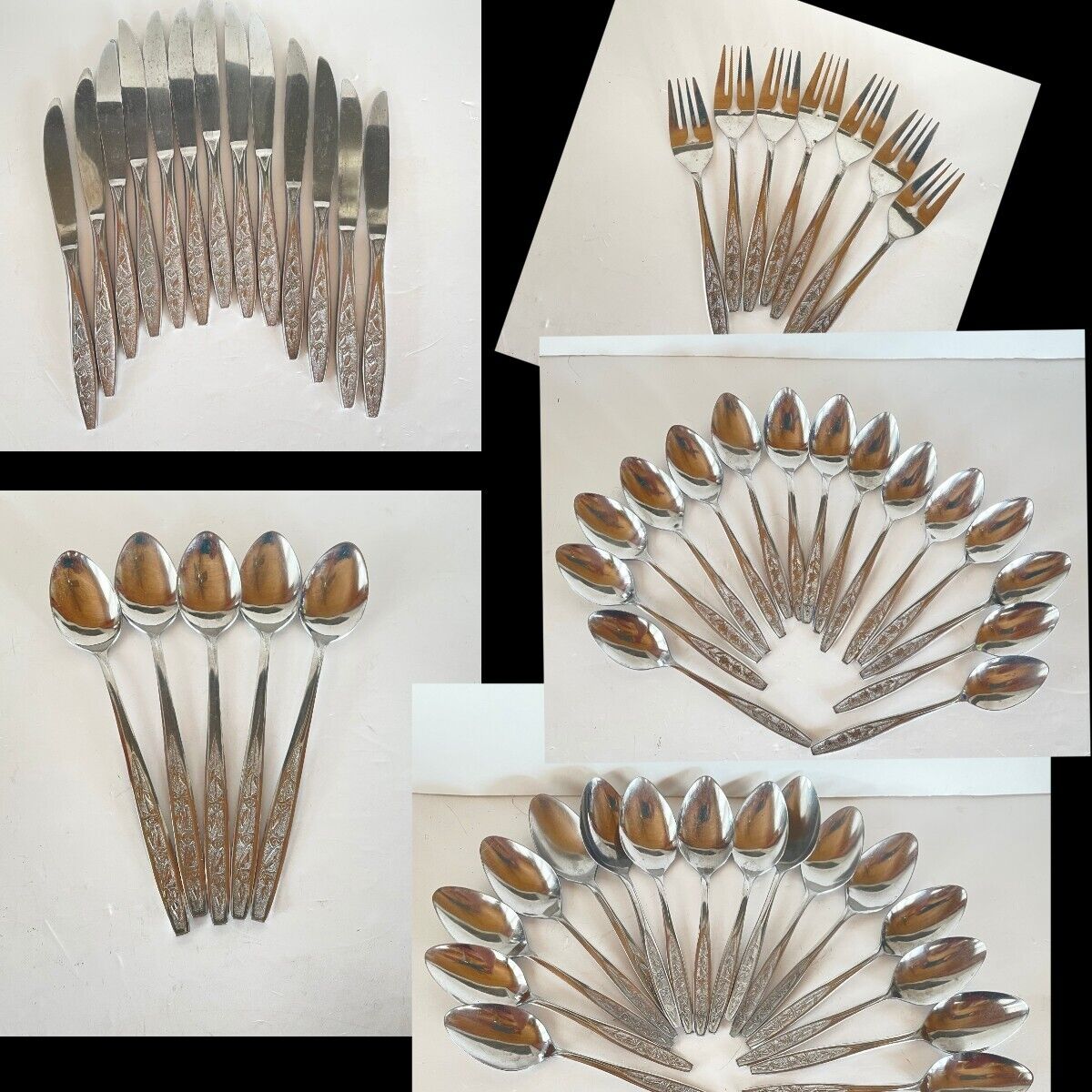 Vintage Mid Century Customcraft CUS1 Stainless Flatware 56 Pieces Floral Roses