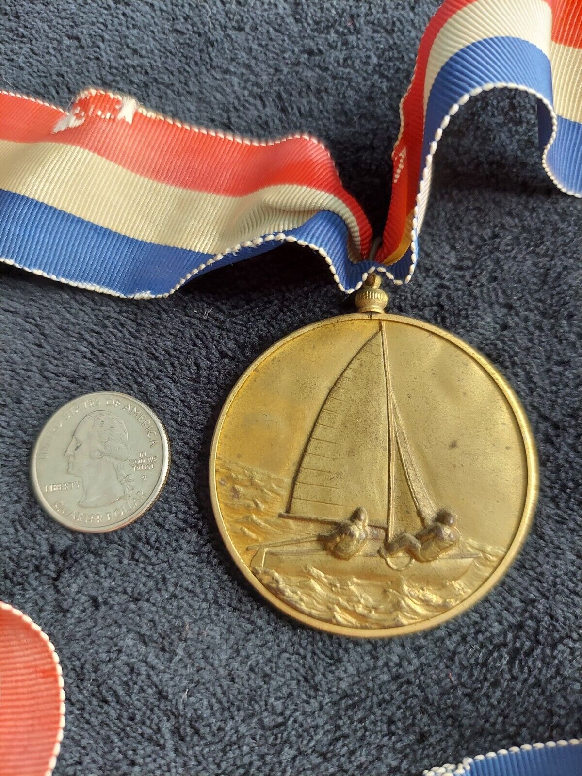 Vtg 1976 Manhattan Yacht Club NY Multi-hull Sailboat Medal Medallion w Ribbon