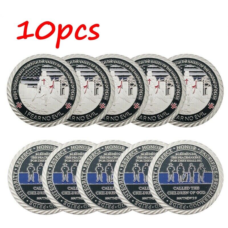 10PC Police Blue Lives Matter Challenge Coin Law Enforcement Shiny Armor