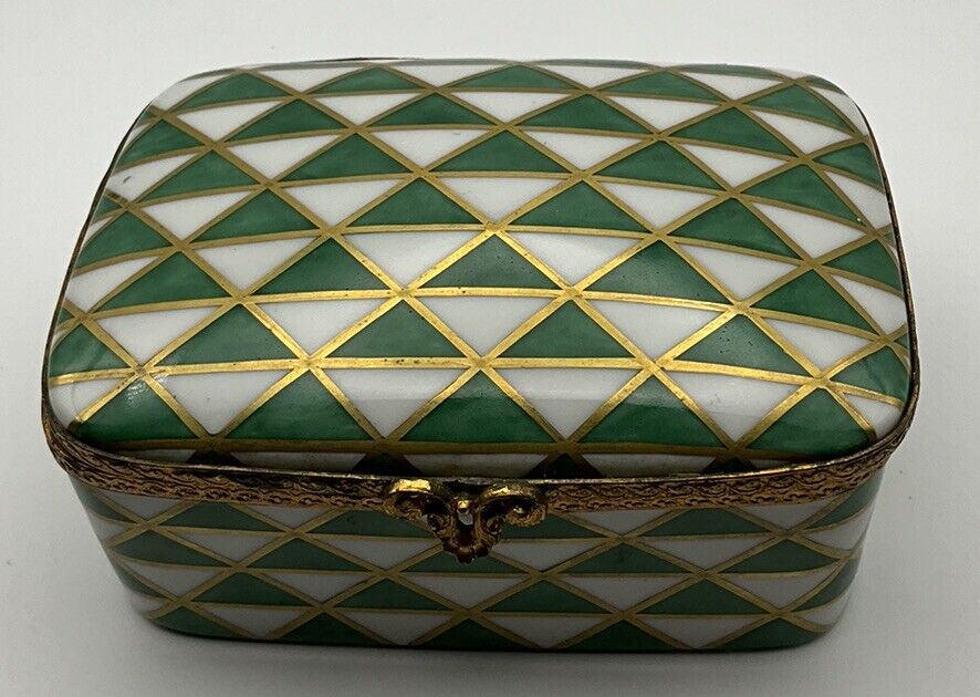 Tiffany & Co Private Stock Limoges Hand Painted Porcelain Green Trinket Box
