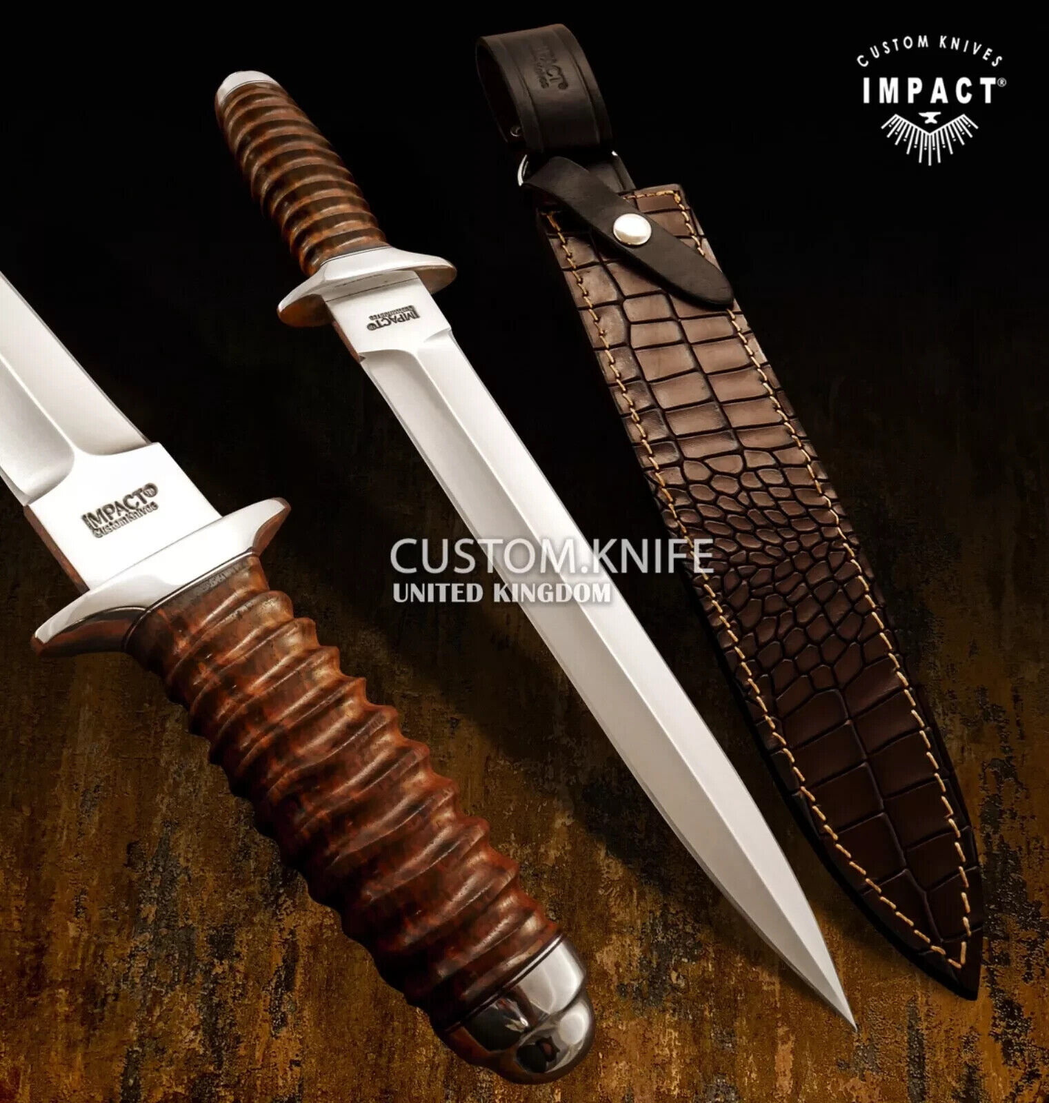 IMPACT CUTLERY CUSTOM DAGGER KNIFE | BURL WOOD HANDLE- 1710