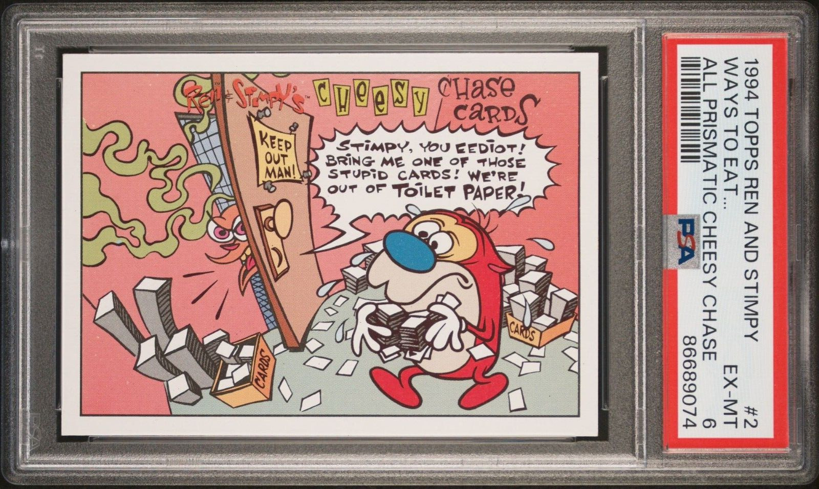 1994 TOPPS THE REN AND STIMPY SHOW ALL PRISMATIC CHEESY CHASE #2 WAYS TO EAT CHE