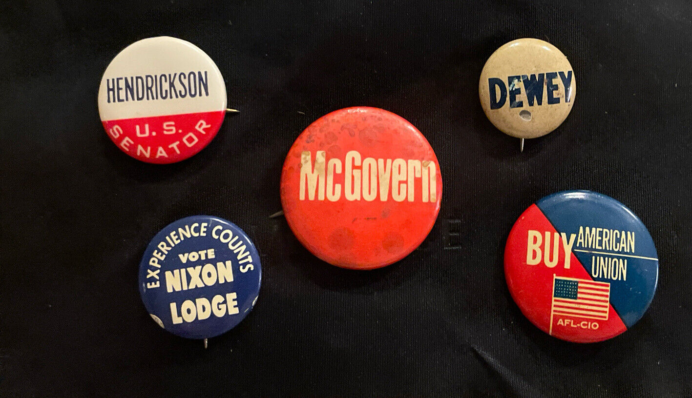 Lot of 5 Vintage Political Campaign Pin Back Buttons Different Politicians