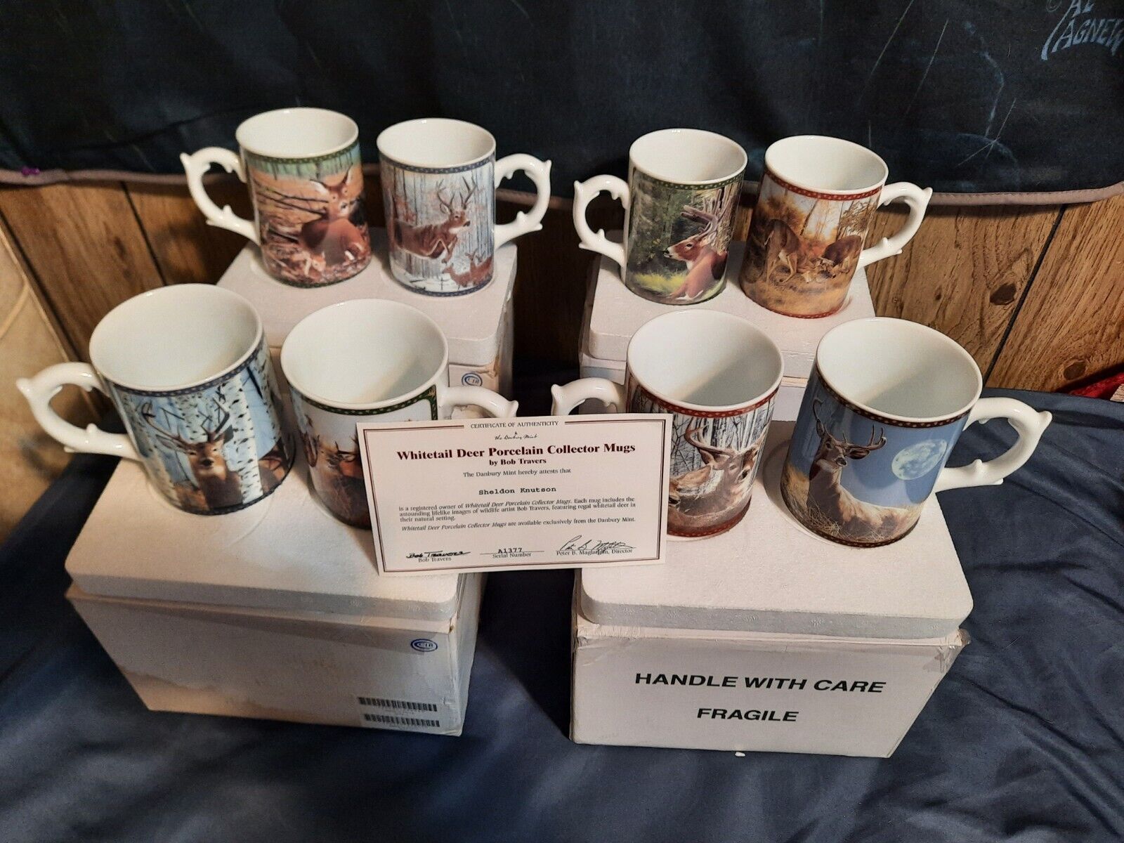 (RARE) Danbury mint Porcelain Whitetail Deer Collection Mugs Complete Set of 8