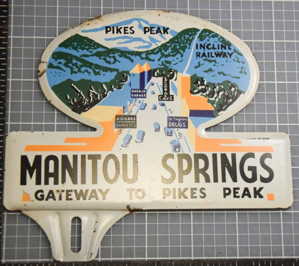 1950s CAVE OF THE WINDS MANITOU SPRINGS STAMPED PAINTED METAL PLATE TOPPER SIGN