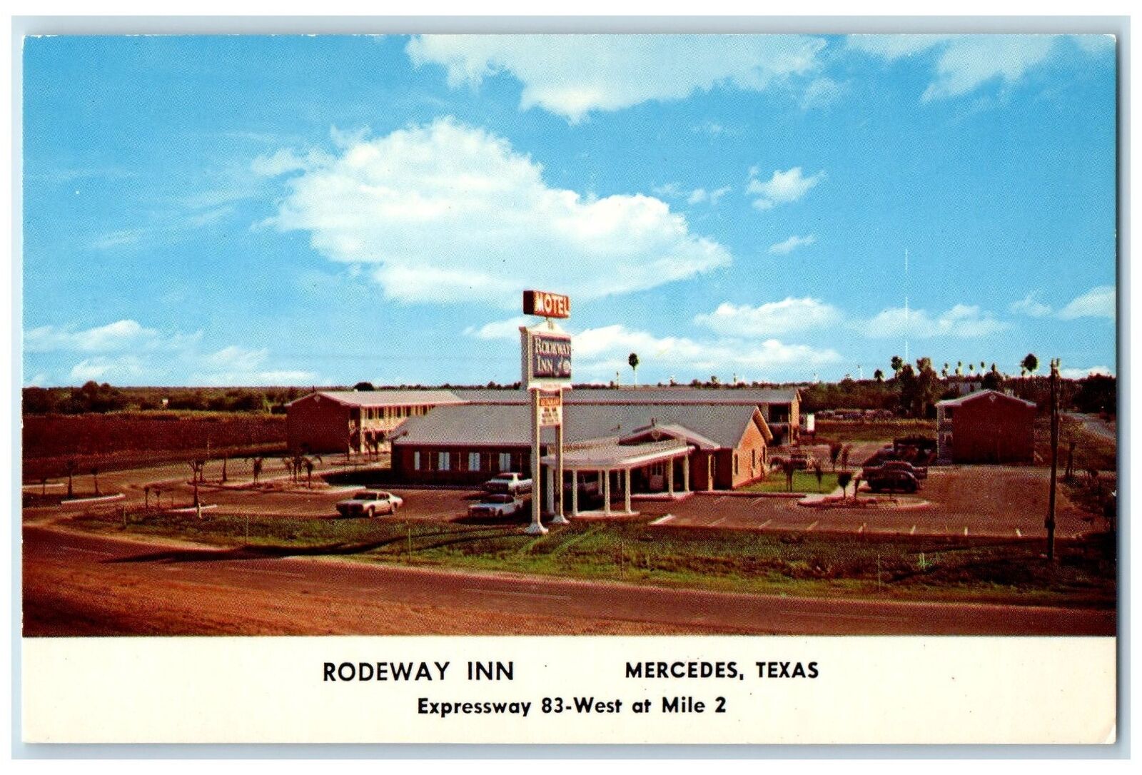 c1960s Rodeway Inn Exterior Roadside Mercedes Texas TX Unposted Signage Postcard