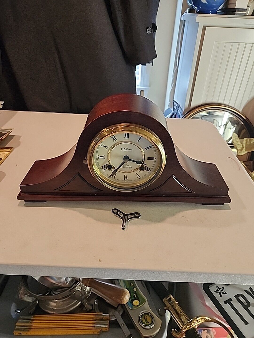 Vintage Walnut WALTHAM 31 Day Chime Wood Mantle Clock - Excellent Condition