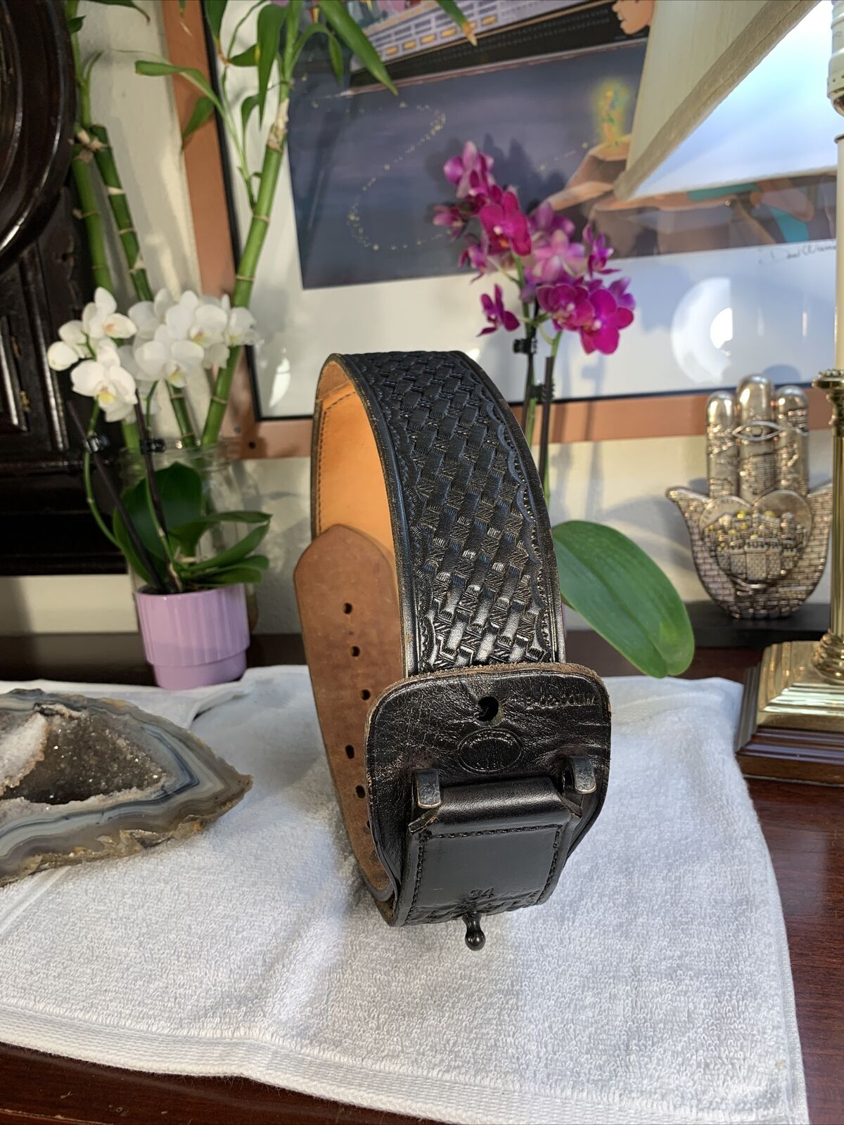 Vintage leather Bucheimer Clark Belt Basketweave RARE Model B-02-001W Size 34