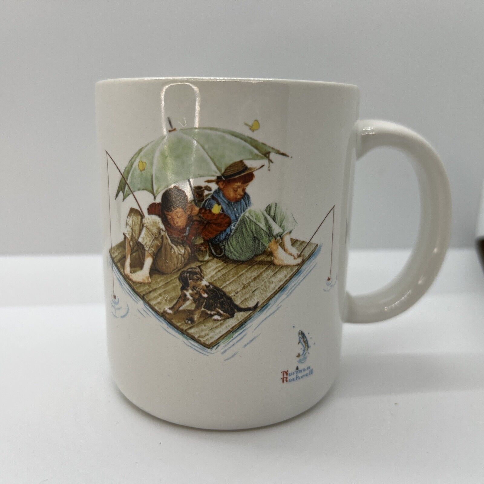 Vintage Fishermen\'s Paradise Norman Rockwell Coffee Mug Tea Cup