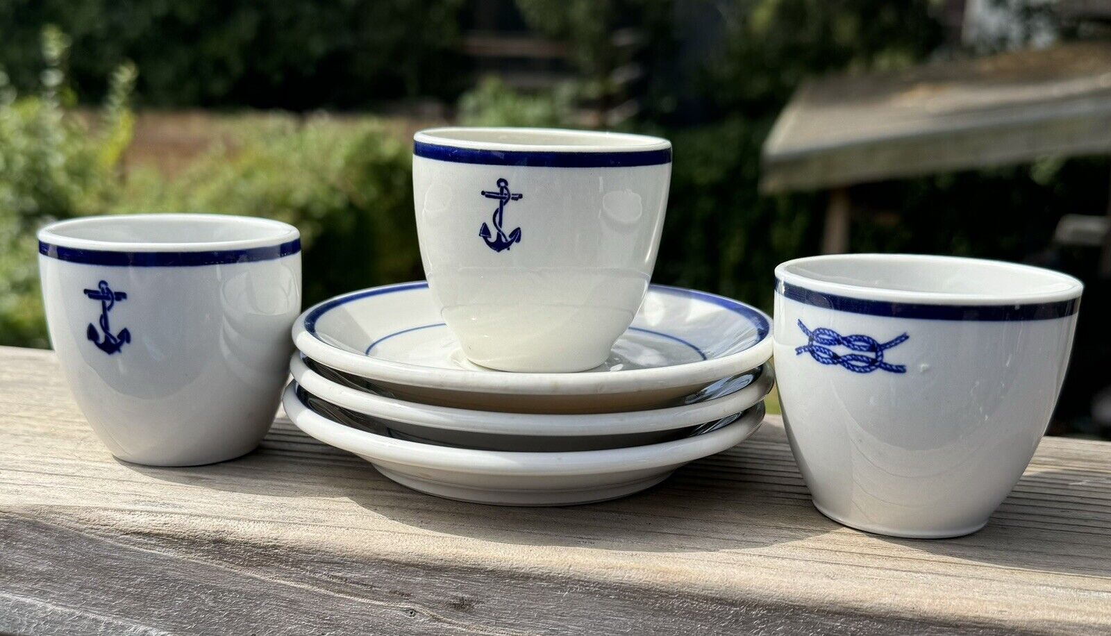 3 Vintage US Navy Espresso Cups (Walker, Meyer +) & Saucers (Shenango/O. P. Co.)