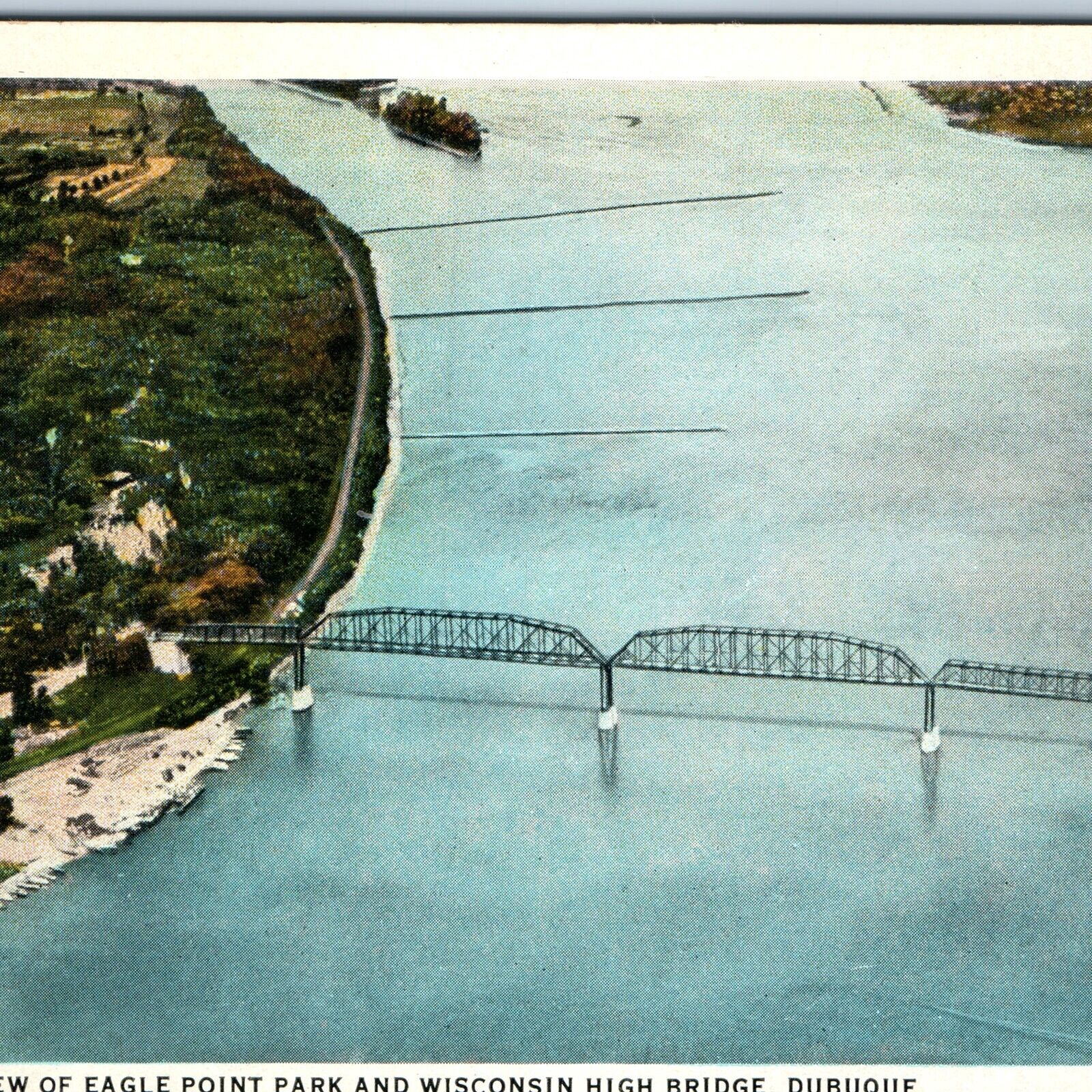 c1920s Dubuque, IA Aeroplane Eagle Point Park High Bridge Mississippi PC A254