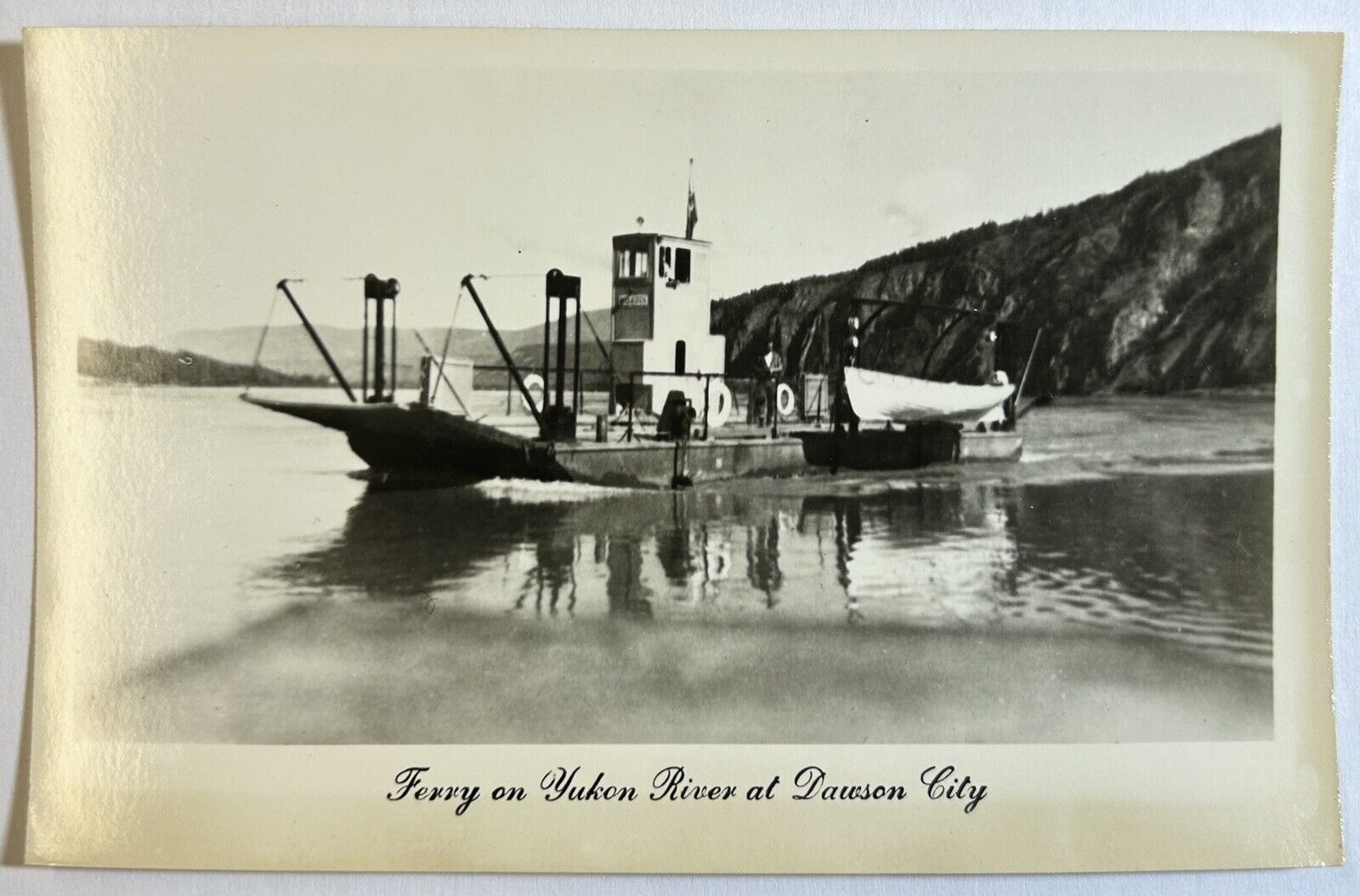 Ferry on Yukon River at Dawson City Black & White Postcard, Unposted Card Canada