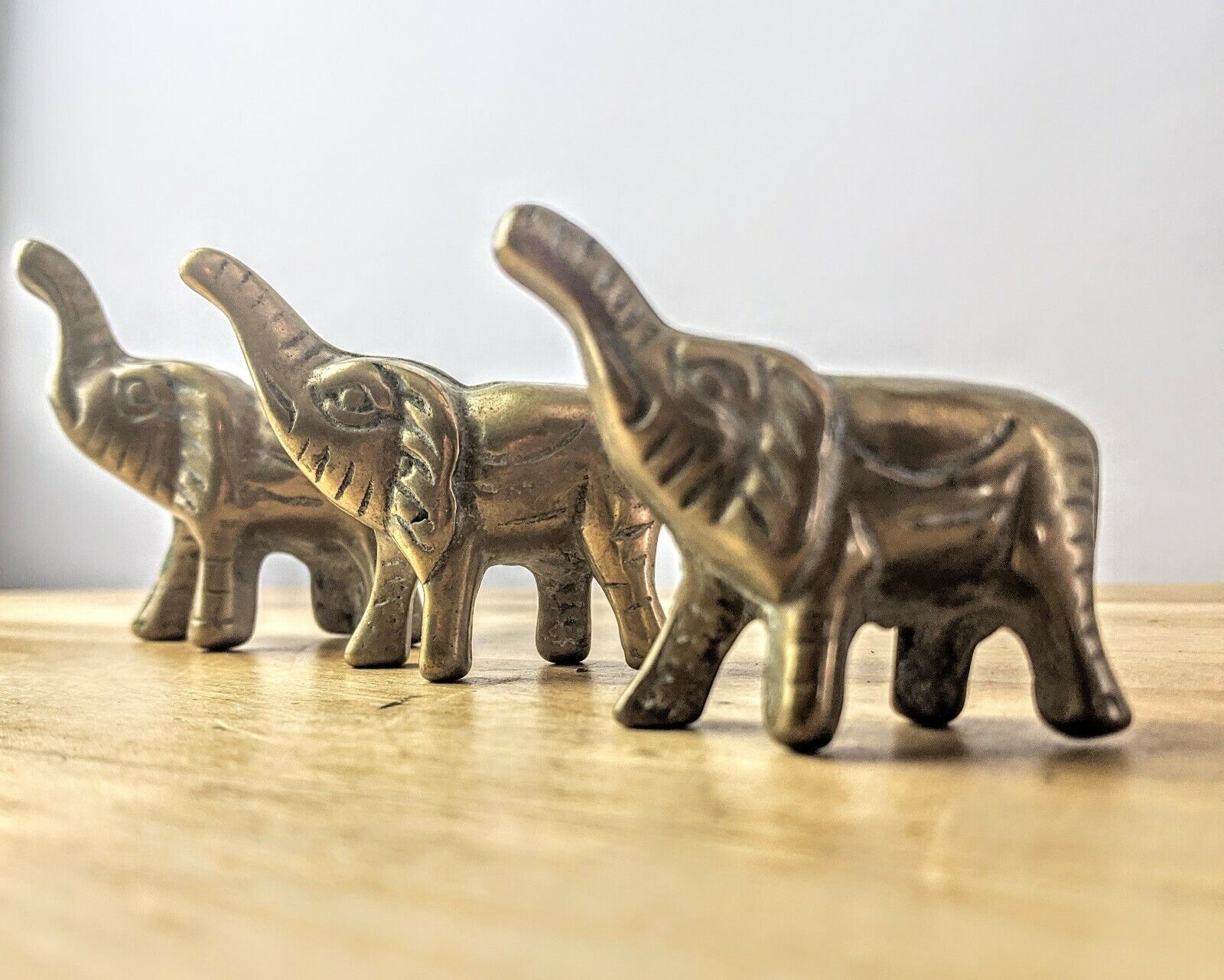 Small Vintage Brass Trunks Up Elephant Figurine