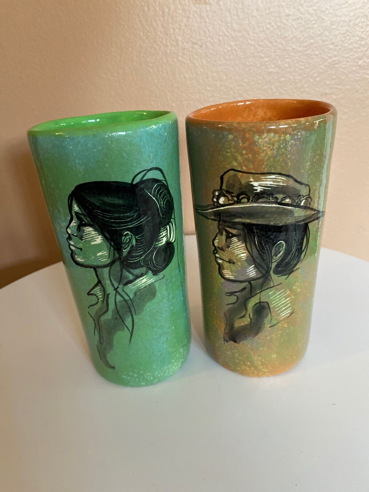 Vintage Rena Paradis de Santa Fe Navajo Hand Painted Signed Vases 6”