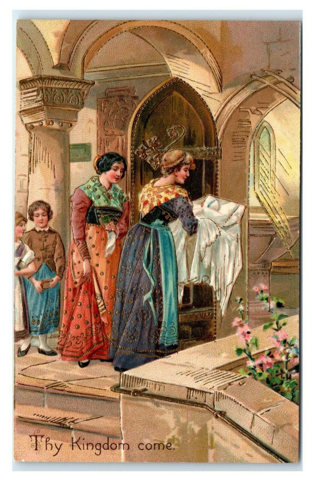 Postcard Lord's Prayer Thy Kingdom Come religious embossed PFB 7064 T5