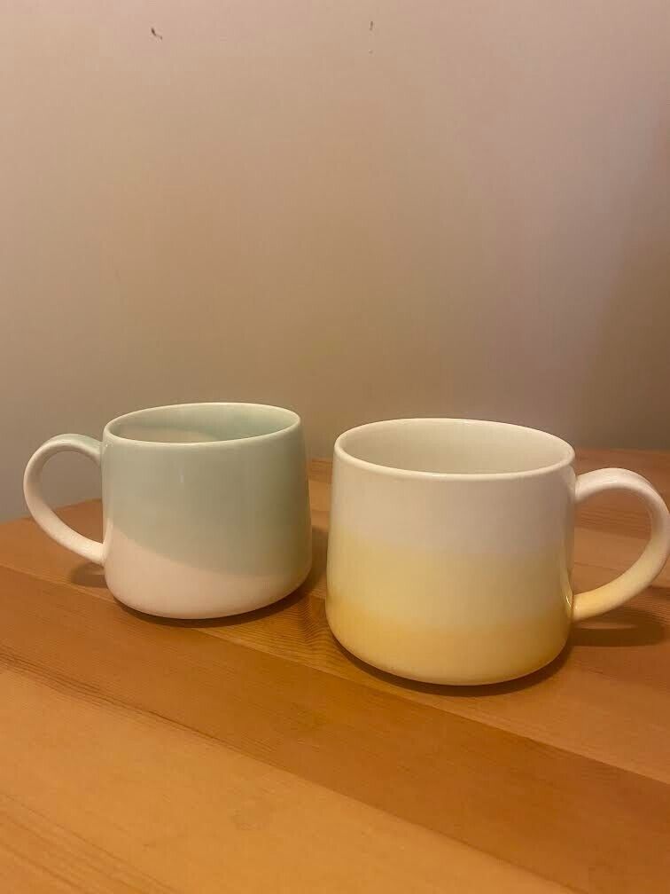 2014 Starbucks Yellow and Blue Coffee Mug 10 fl. oz. Set of 2