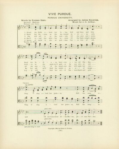 PURDUE UNIVERSITY Antique Song Sheet c 1902 \