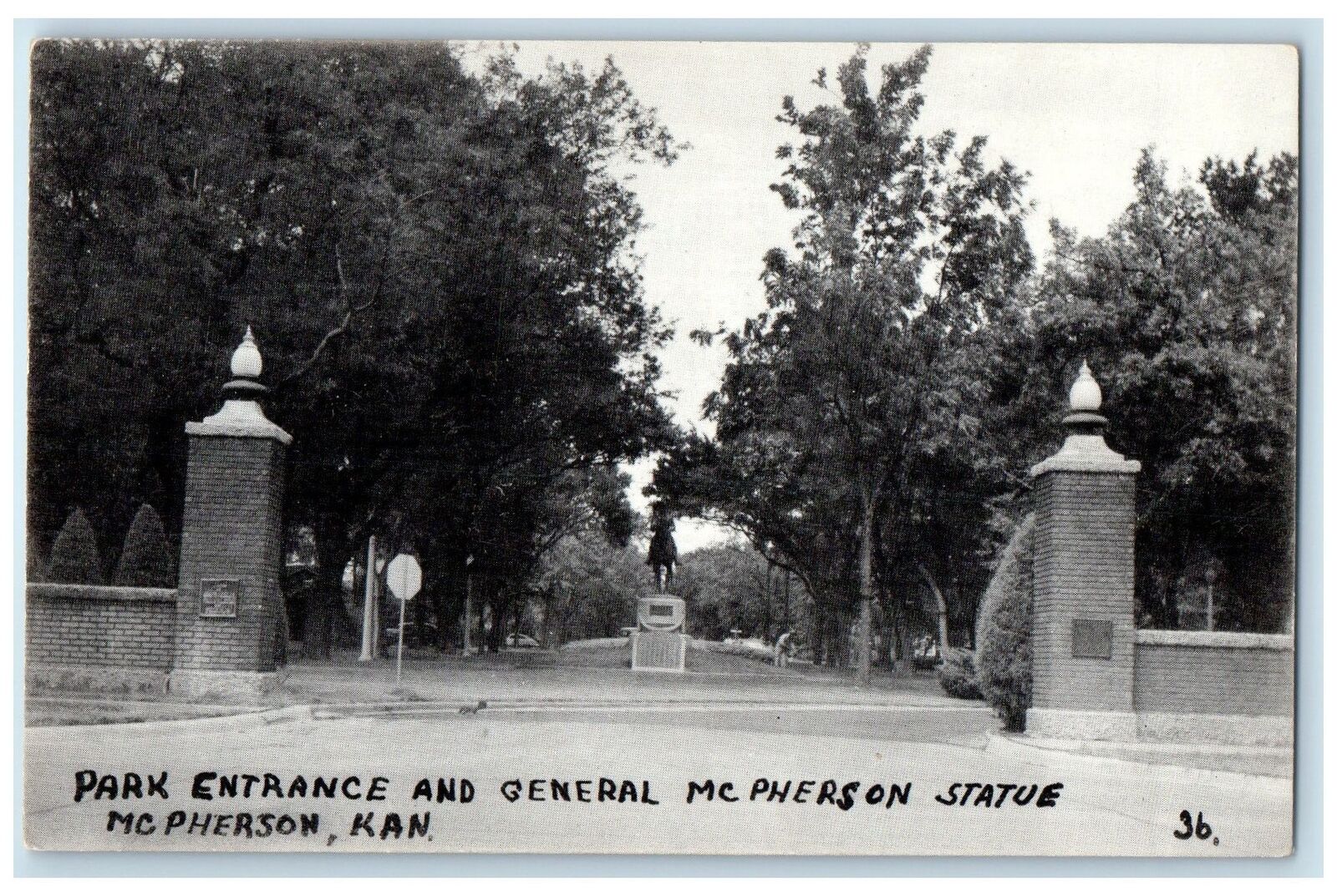 c1960's Park Entrance And General  McPherson Statue McPherson Kansas KS Postcard