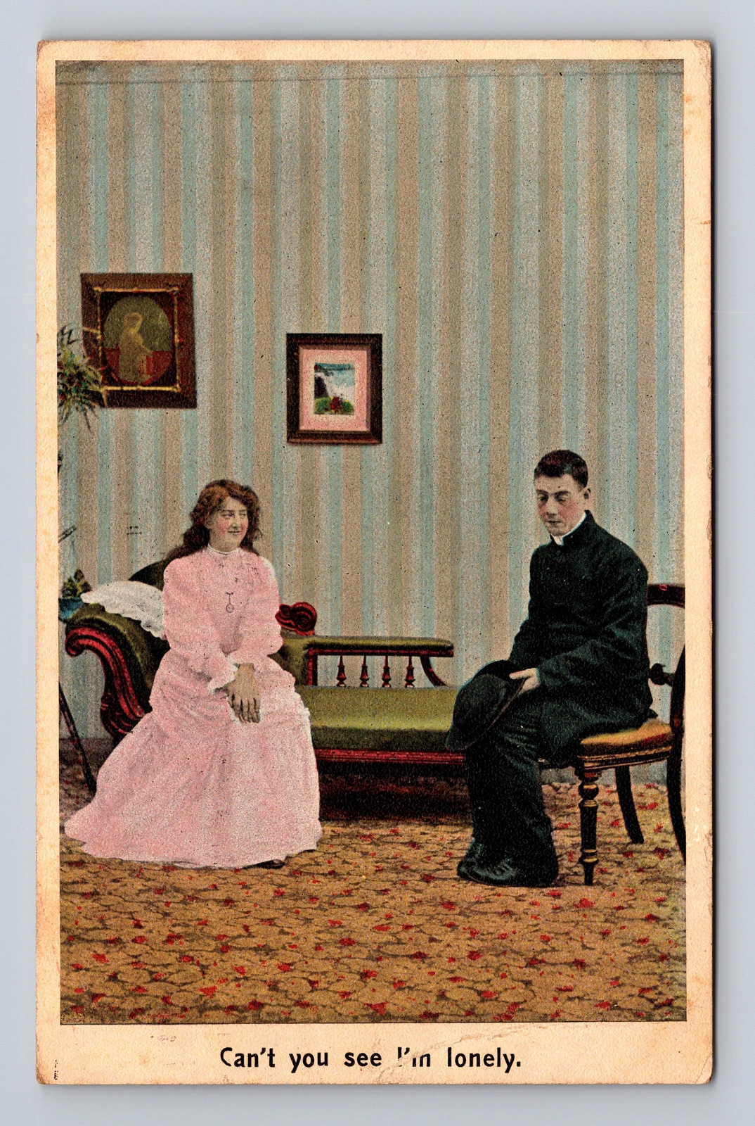 c1901 UDB Postcard Cant You See I'm Lonely Courting Flirty Couple