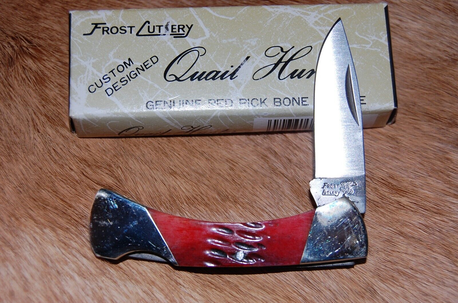 Frost Vintage NOS Quail Hunter Lockback Knife - Red Bone Handle - Japan