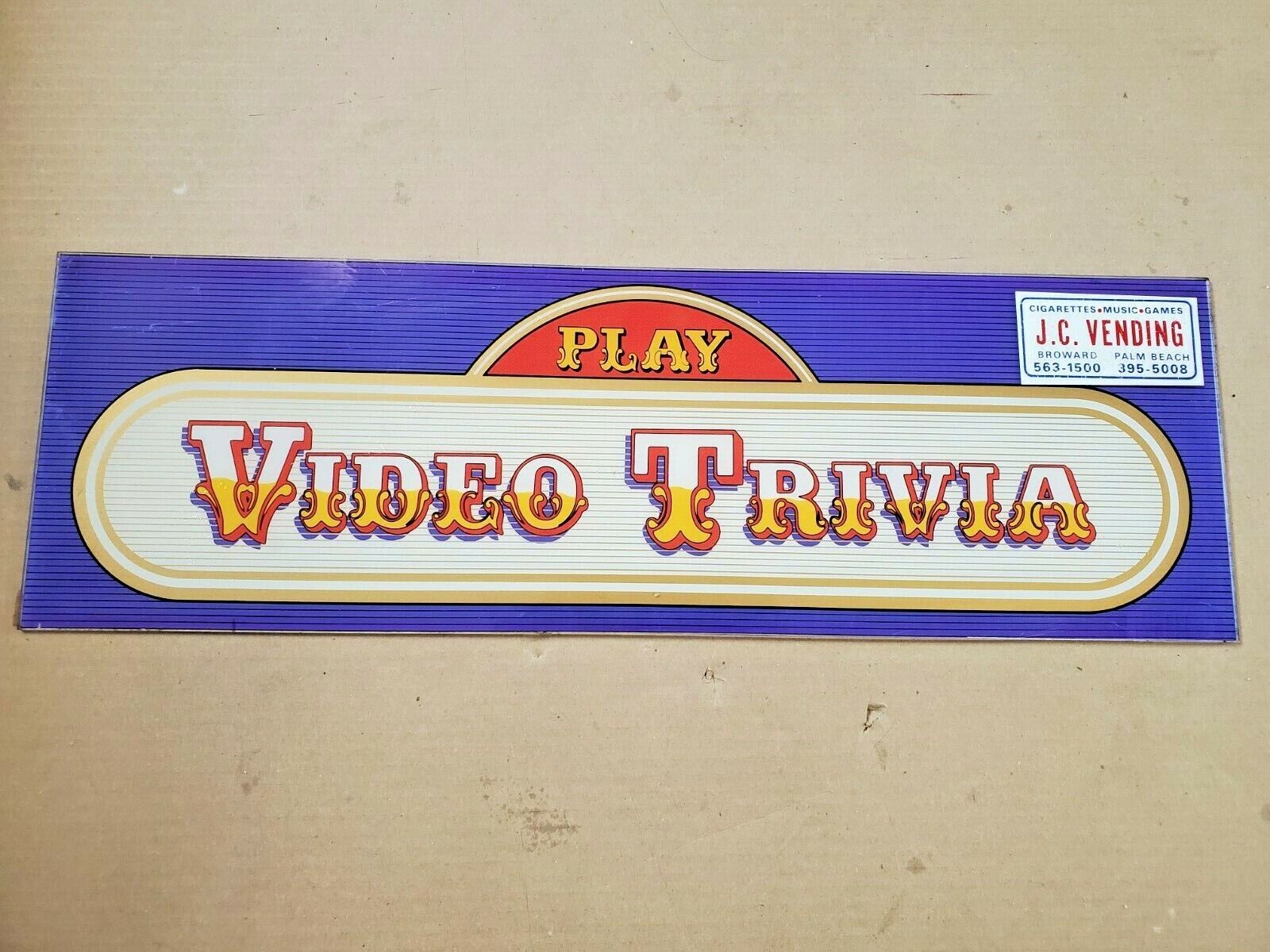 VINTAGE PLAY VIDEO TRIVIA ARCADE VIDEO GAME MARQUEE PLEXIGLASS NOT TRANSLITE